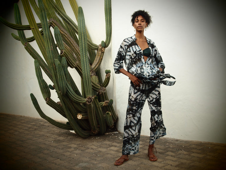 Phoenix Print - Silk wide legged Pants
