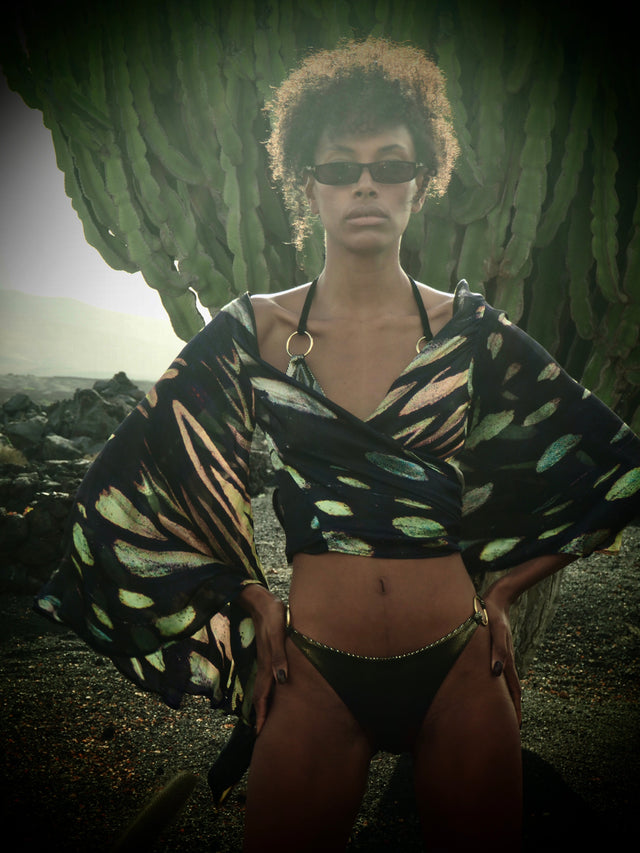 Lola Wrap Shirt - Obsidian Print