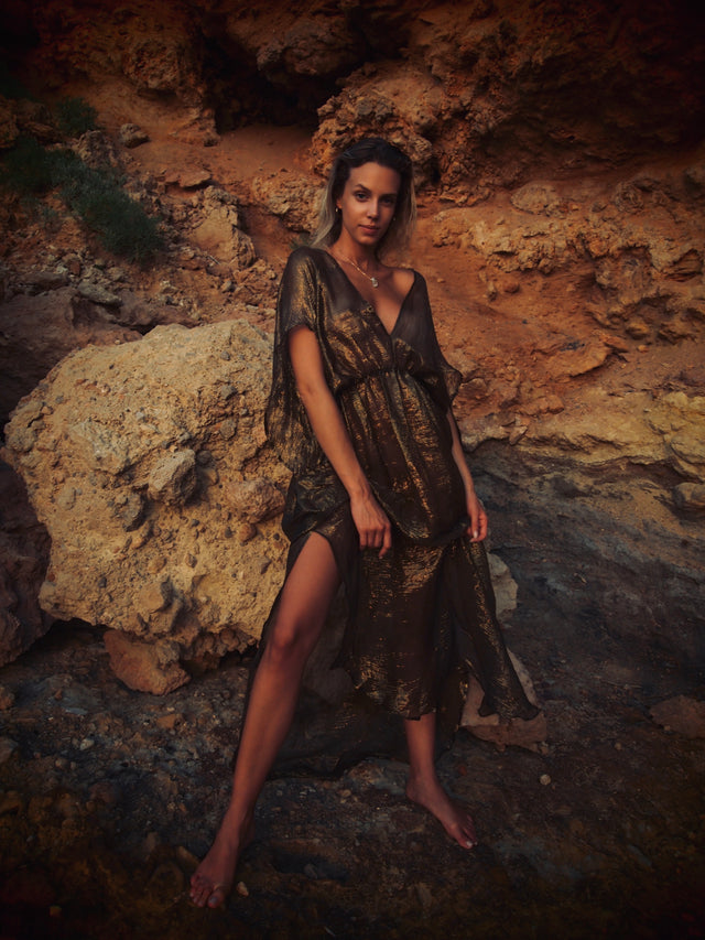 Gold Metallic Venus Silk Kaftan