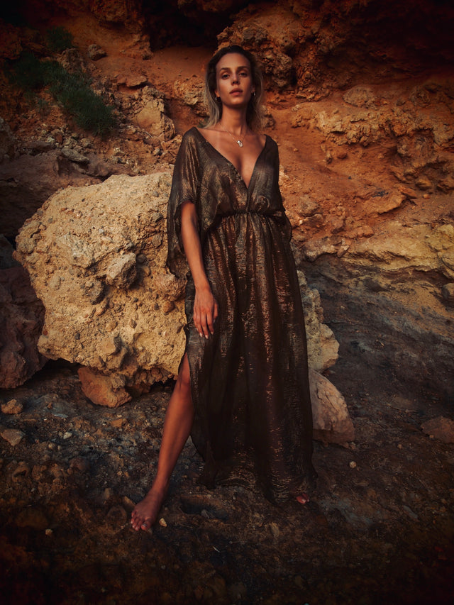 Gold Metallic Venus Silk Kaftan