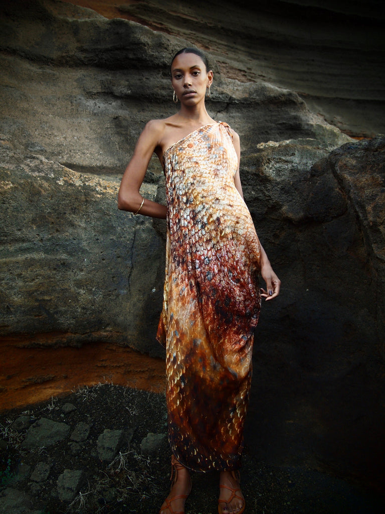 River tie Kaftan in Magma Siren print