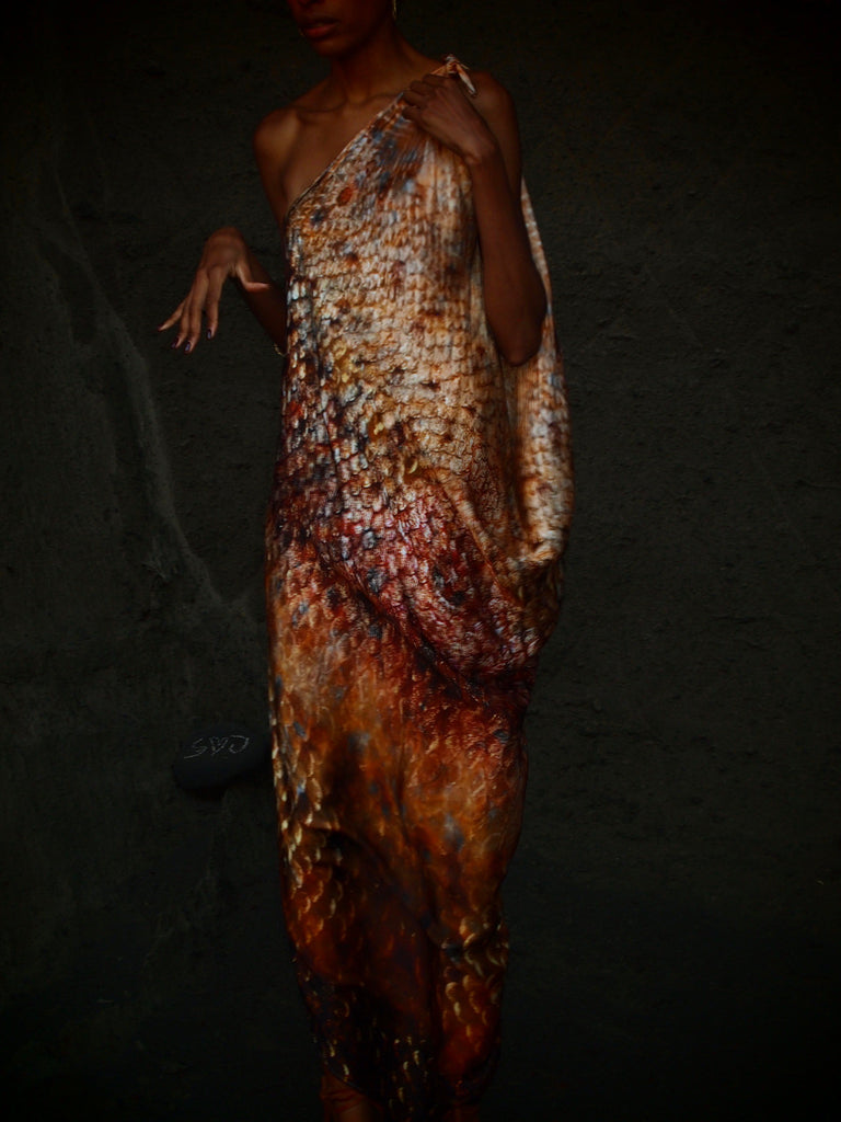 River tie Kaftan in Magma Siren print