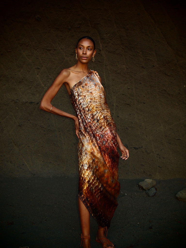 River tie Kaftan in Magma Siren print