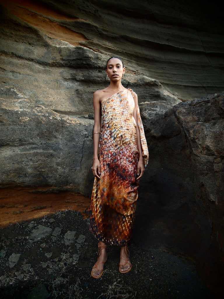 River tie Kaftan in Magma Siren print