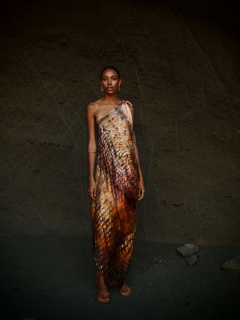 River tie Kaftan in Magma Siren print