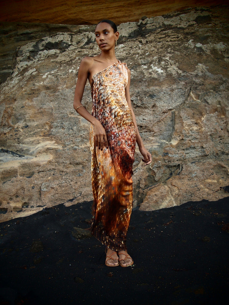 River tie Kaftan in Magma Siren print