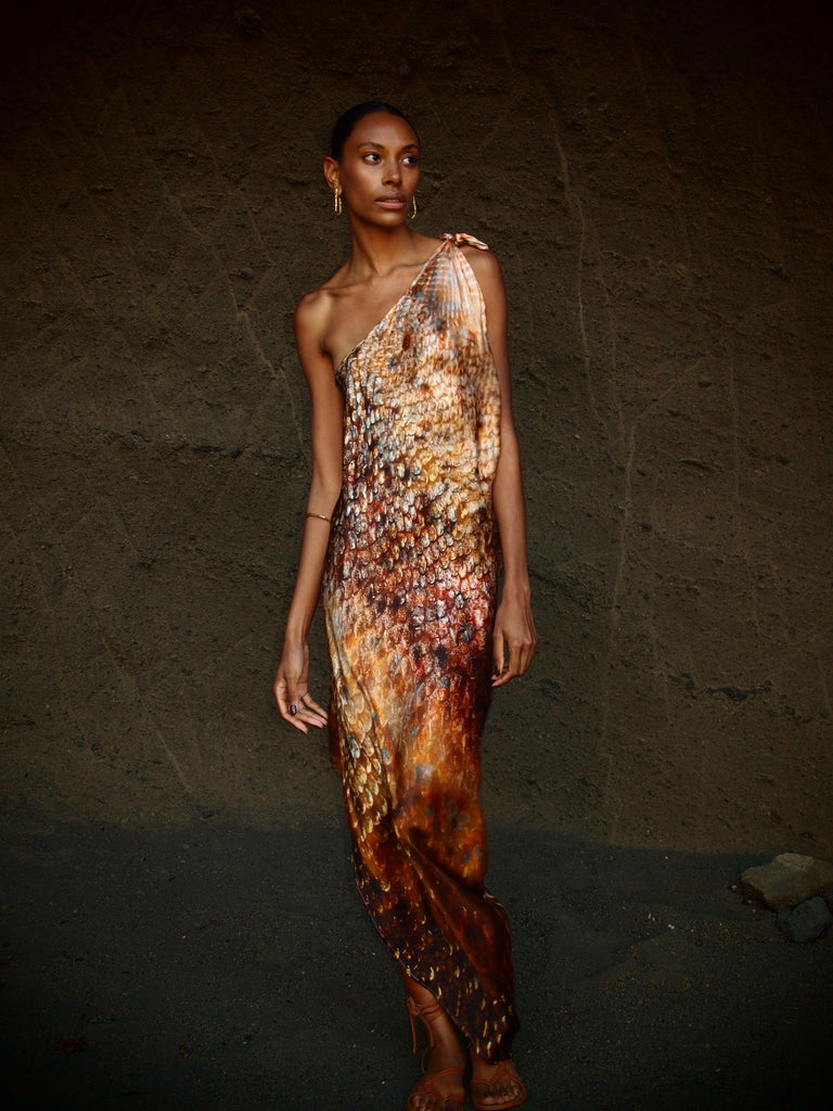 River tie Kaftan in Magma Siren print