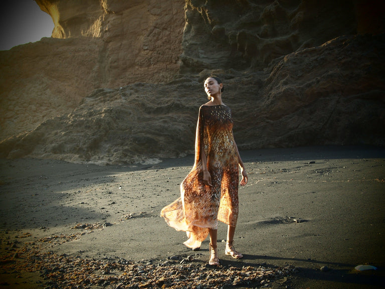 Zandra Silk Kaftan in Magma Siren Print