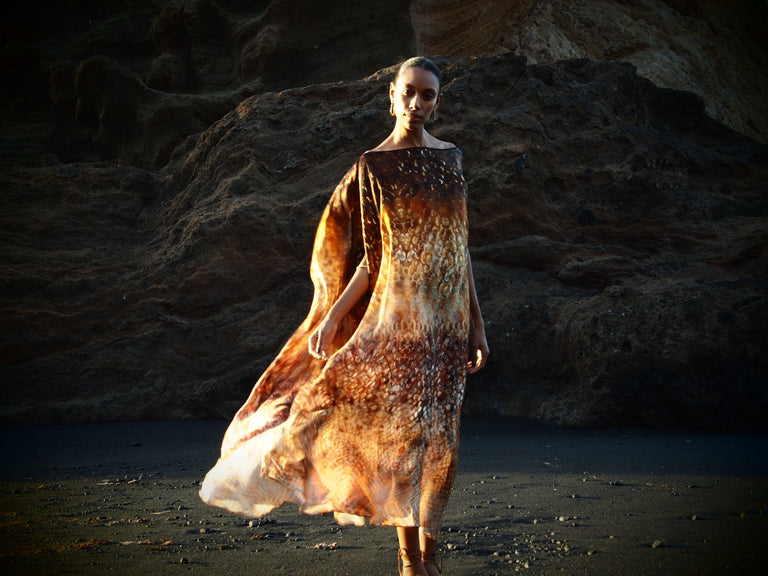 Zandra Silk Kaftan in Magma Siren Print