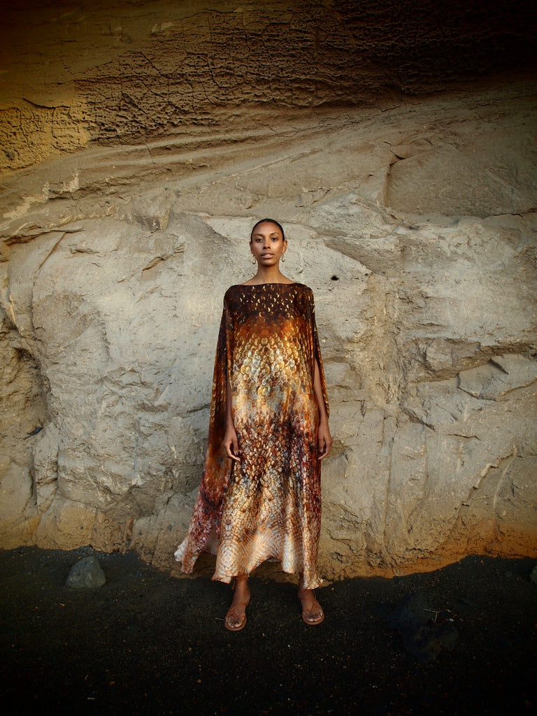 Zandra Silk Kaftan in Magma Siren Print