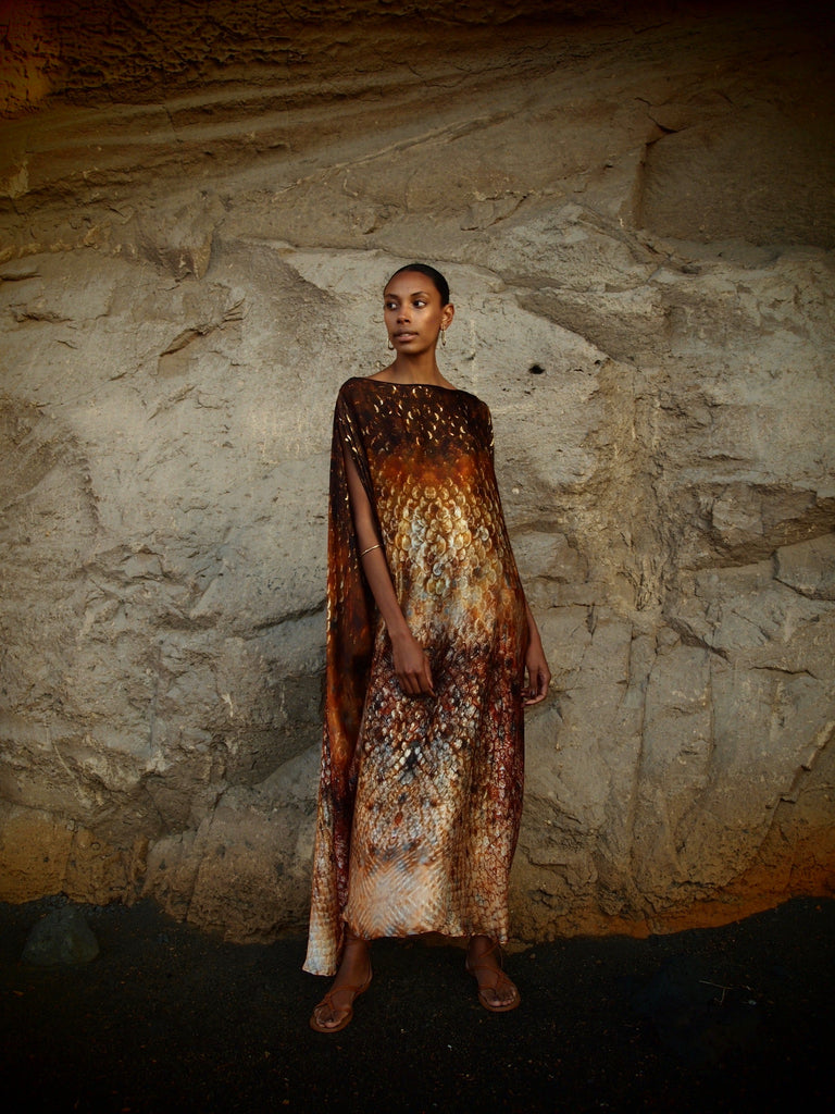 Zandra Silk Kaftan in Magma Siren Print