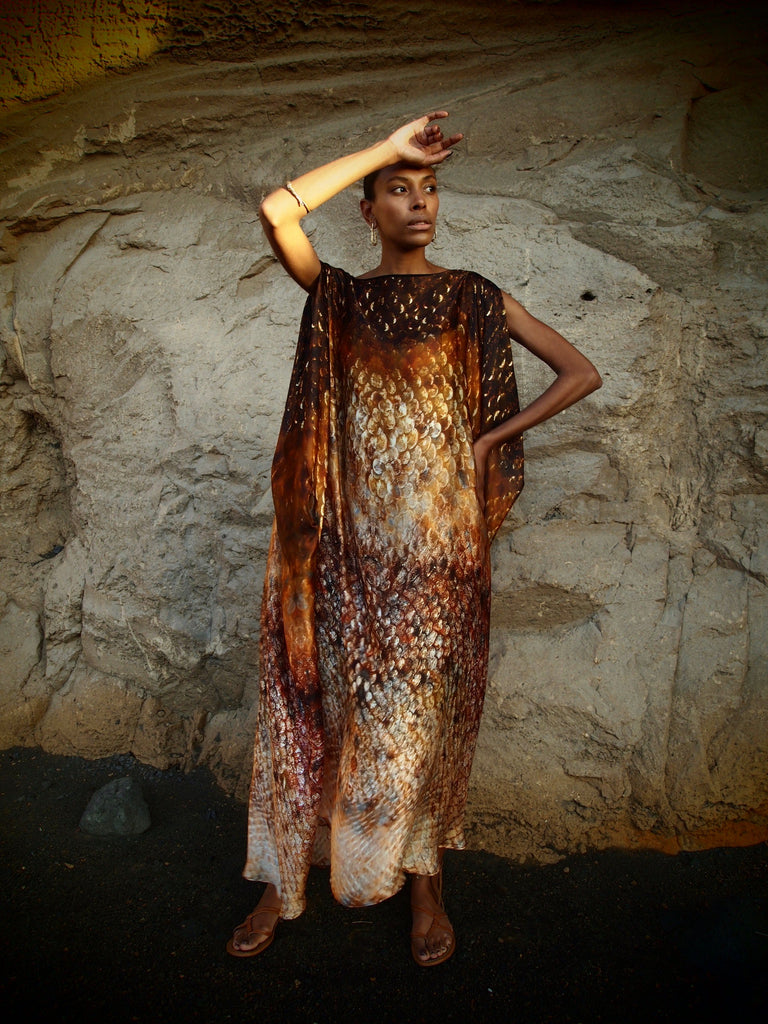 Zandra Silk Kaftan in Magma Siren Print
