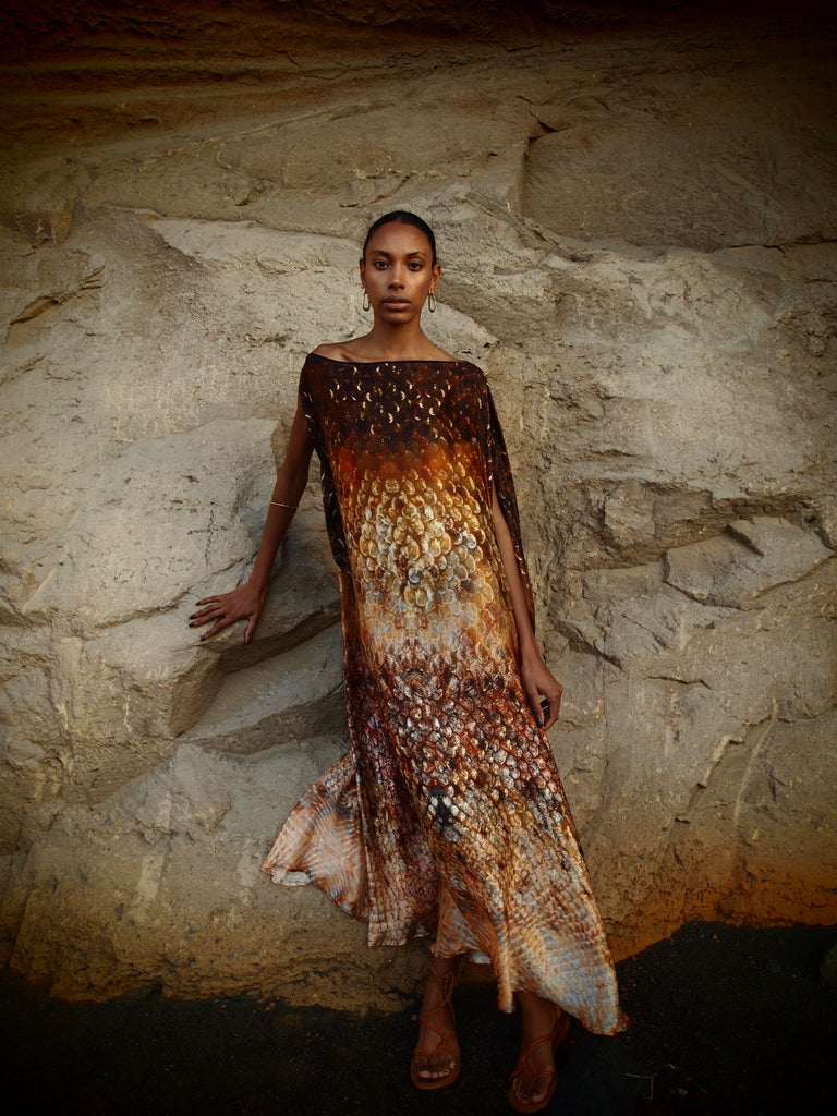 Zandra Silk Kaftan in Magma Siren Print