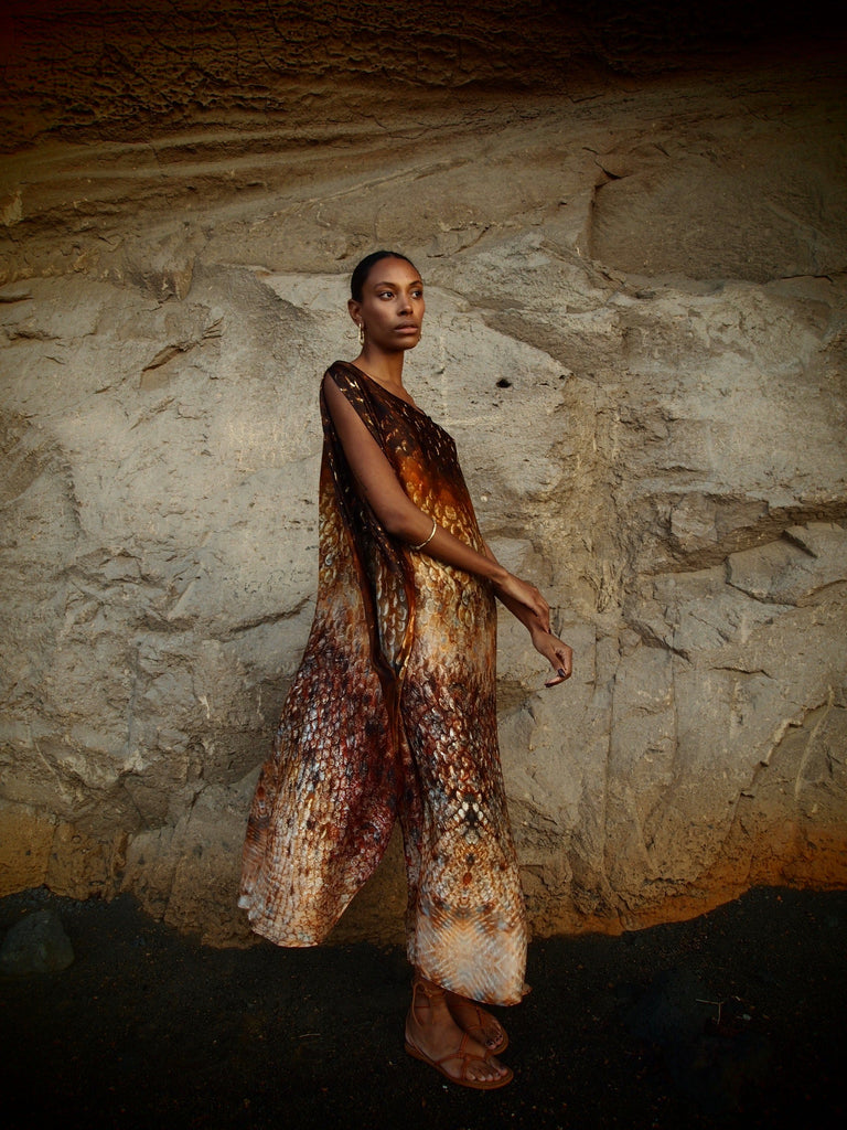 Zandra Silk Kaftan in Magma Siren Print