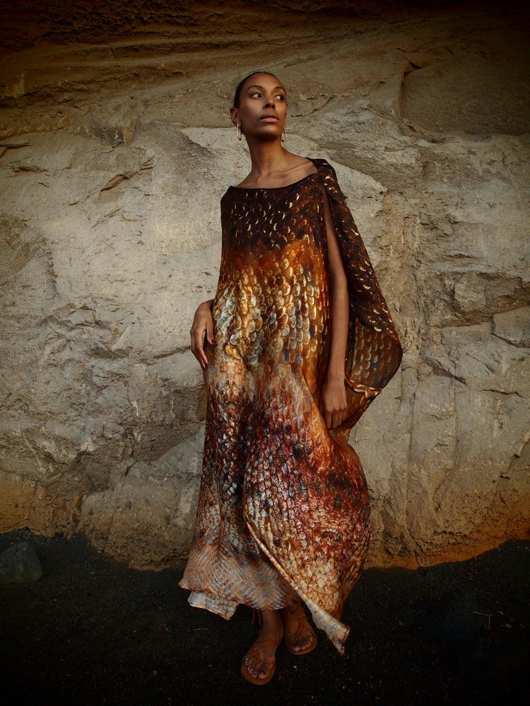 Zandra Silk Kaftan in Magma Siren Print