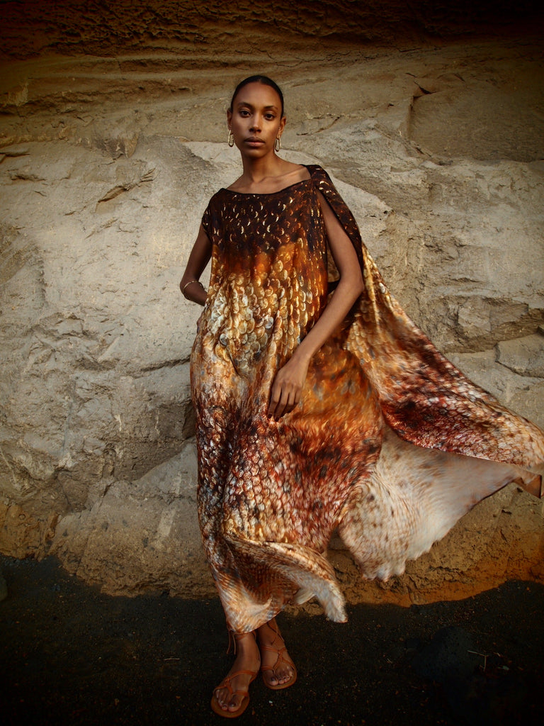 Zandra Silk Kaftan in Magma Siren Print