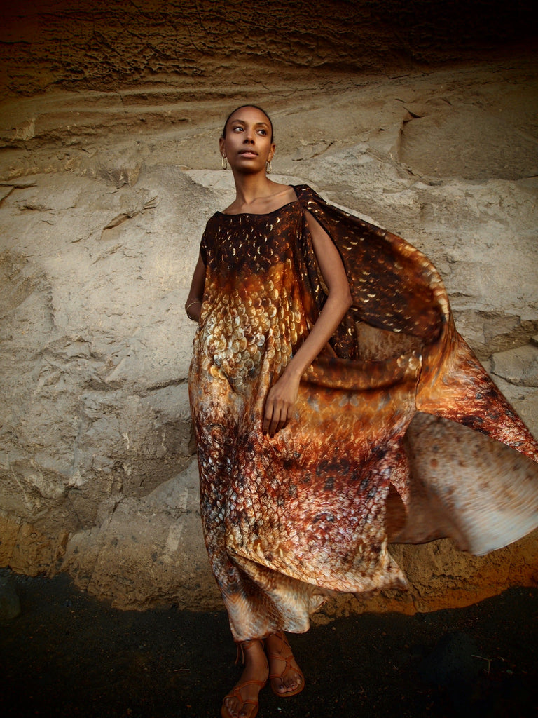 Zandra Silk Kaftan in Magma Siren Print