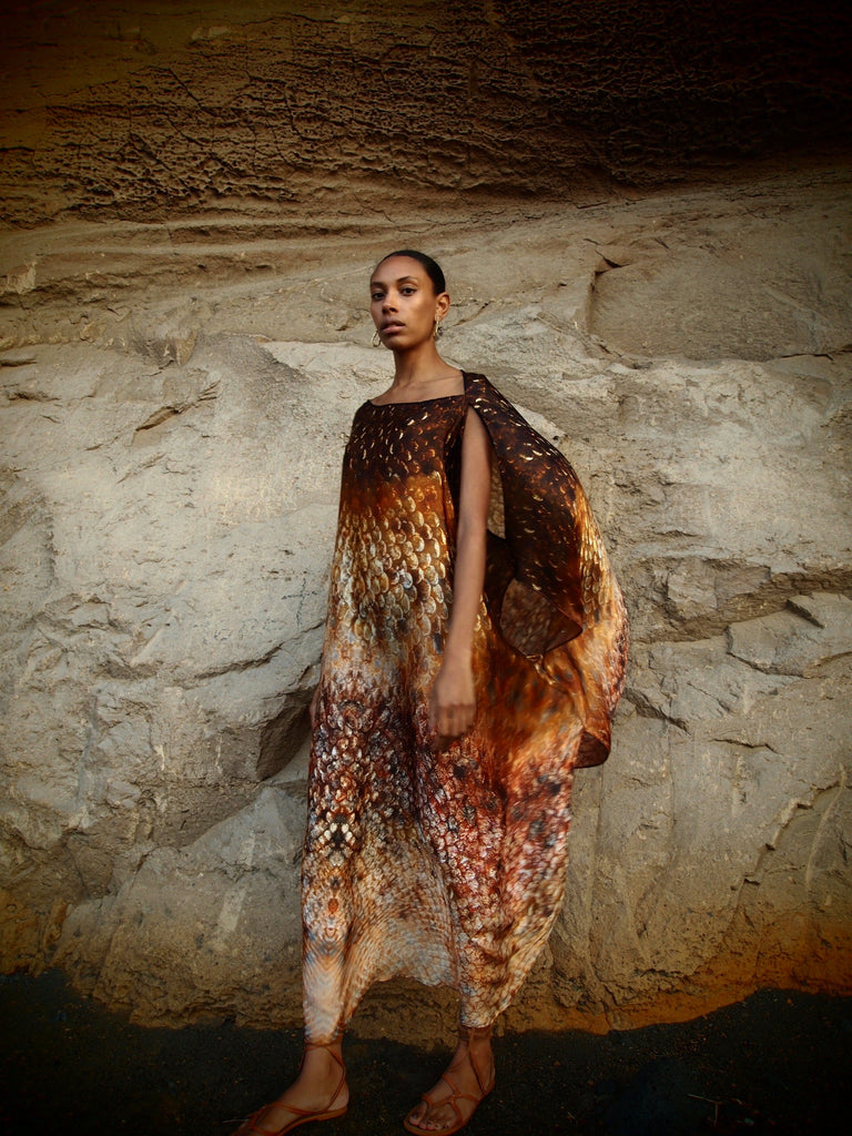 Zandra Silk Kaftan in Magma Siren Print