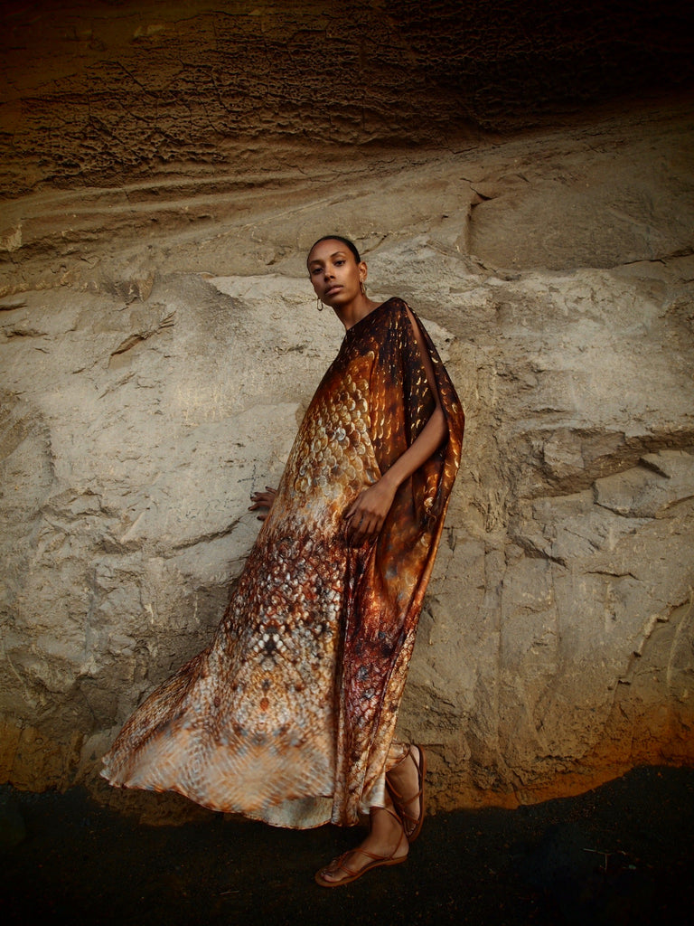 Zandra Silk Kaftan in Magma Siren Print