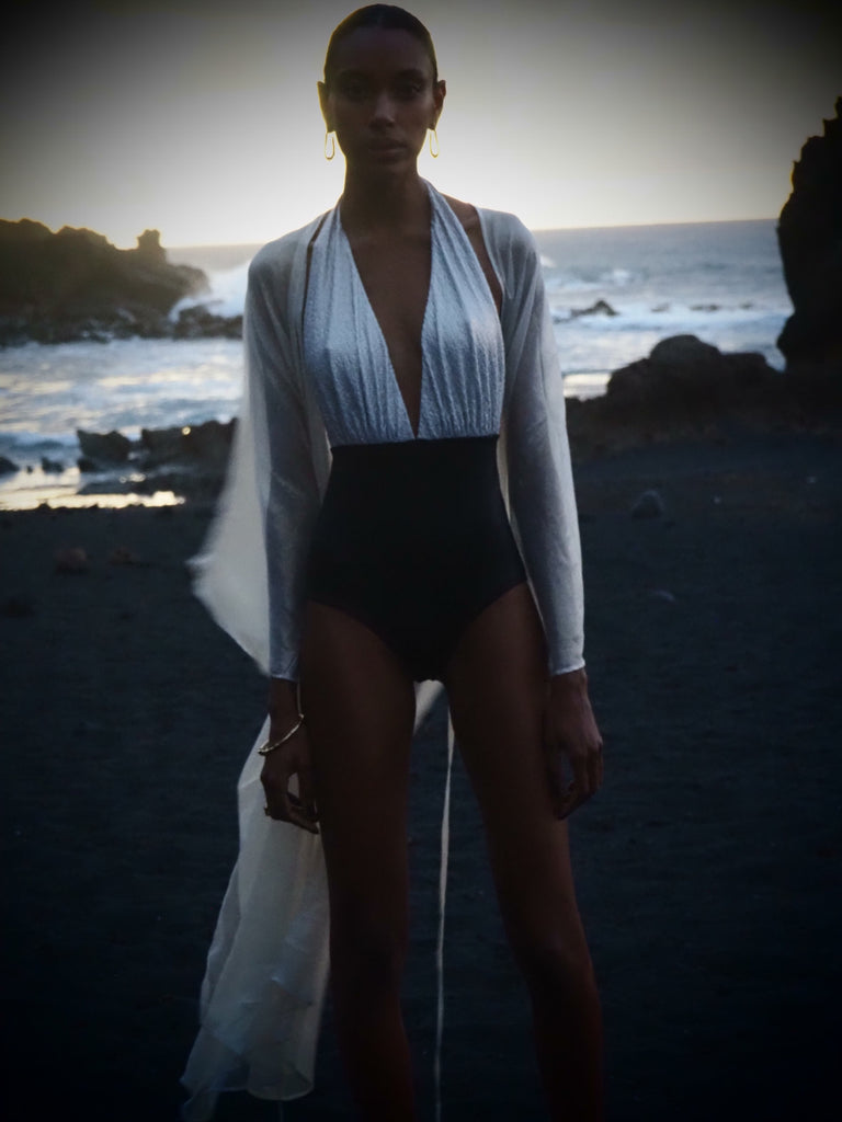 Marilyn Swimsuit in 2-tone Gold Texture and black Metallic