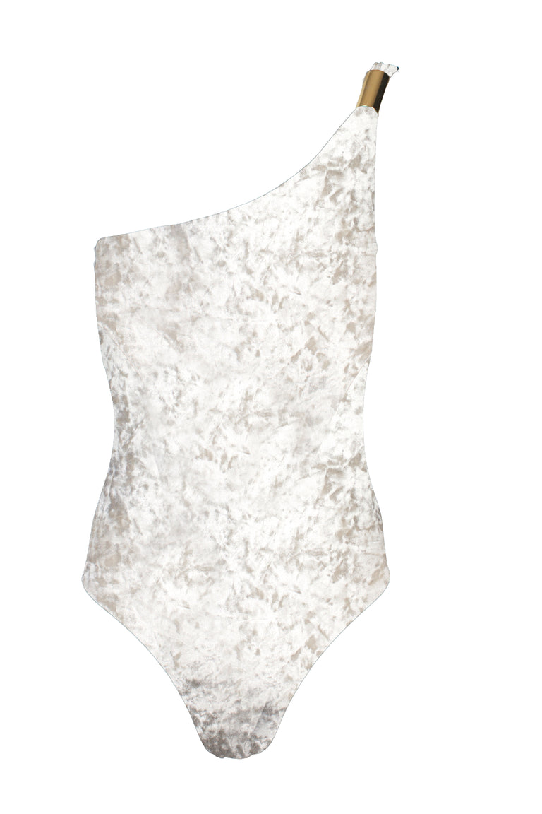 Ava Asymmetric Swimsuit Oyster Crushed Velvet