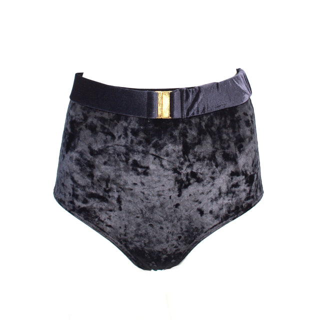 Belted High-Waisted Briefs Black Crushed Velvet