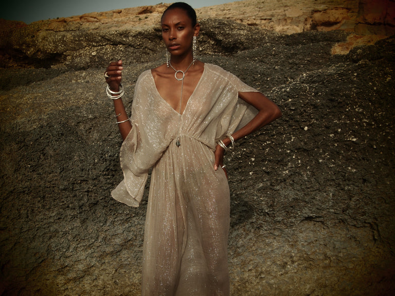 Silver Metallic Venus Kaftan