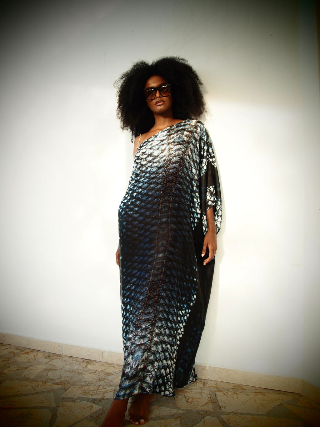 Ava Silk Kaftan - Indigo Skylla Print