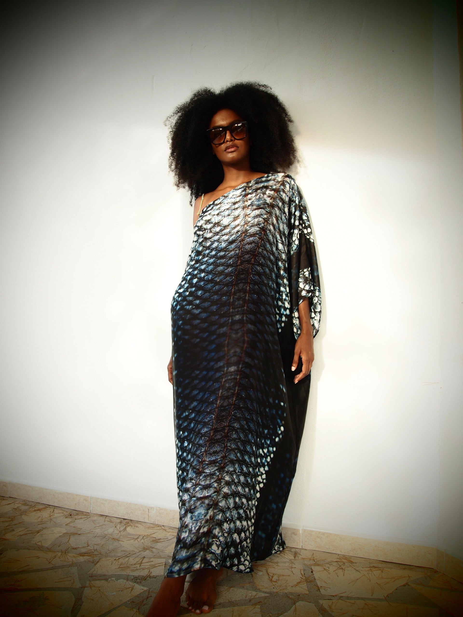 Ava Silk Kaftan - Indigo Skylla Print