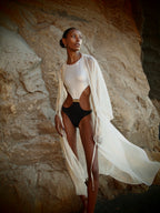 Kaia Cut-out Swimsuit in Gold and Black metallic textures