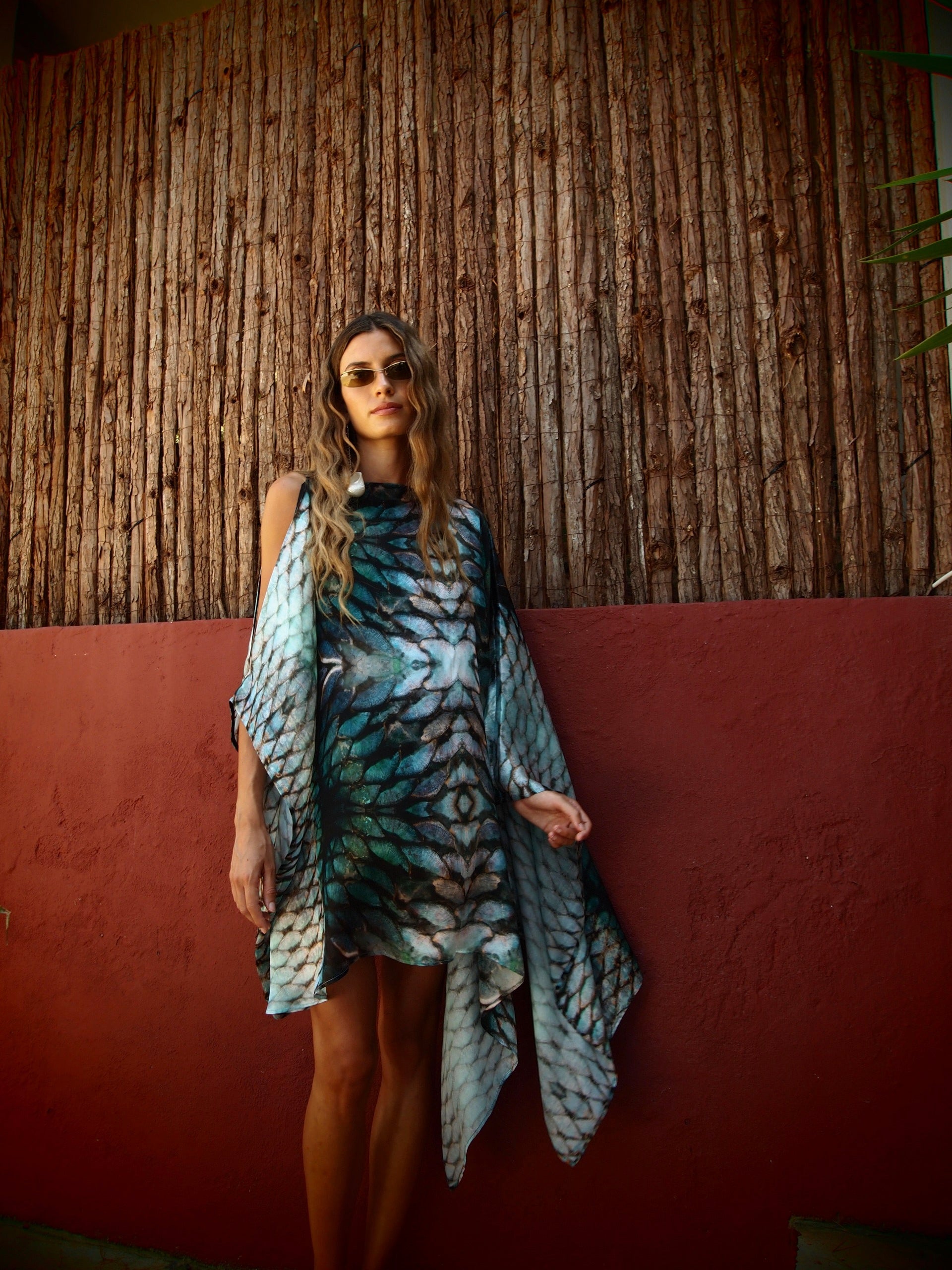 Cindy 3-Way Silk Kaftan - Aqua Siren