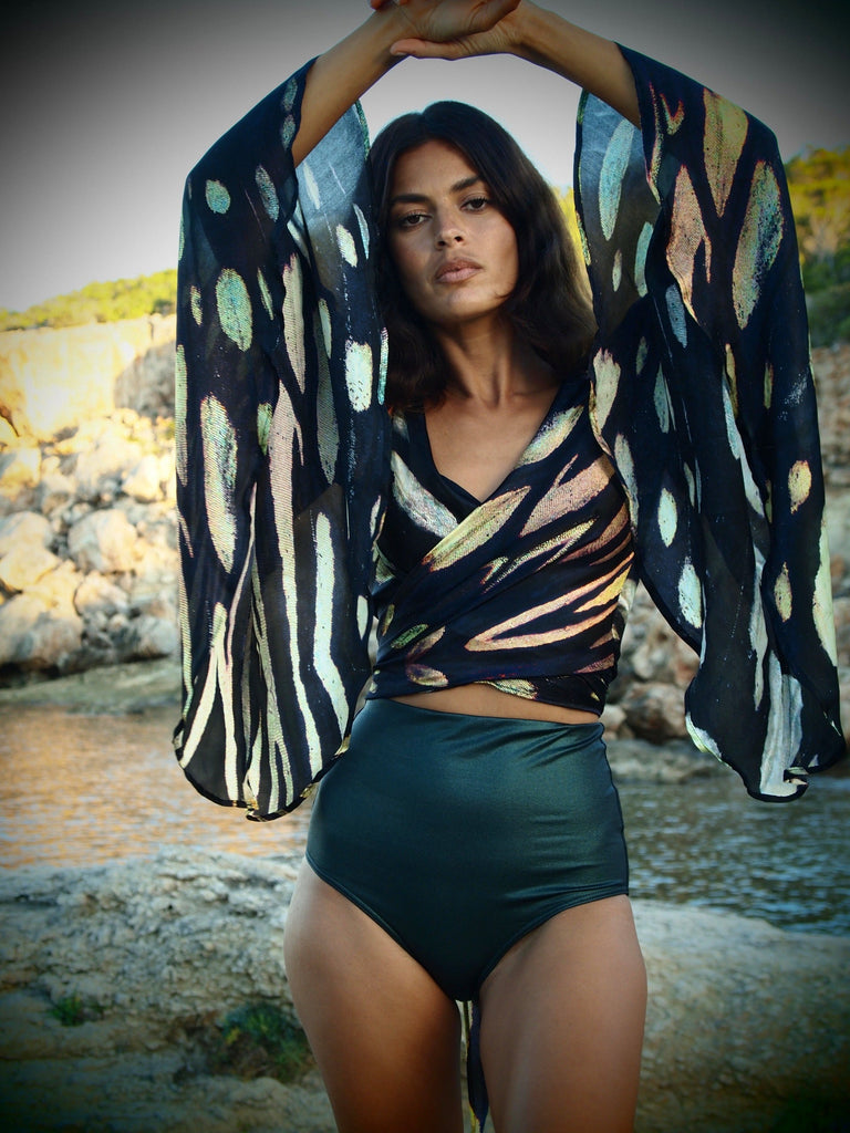 Lola Wrap Shirt -  Obsidian Print