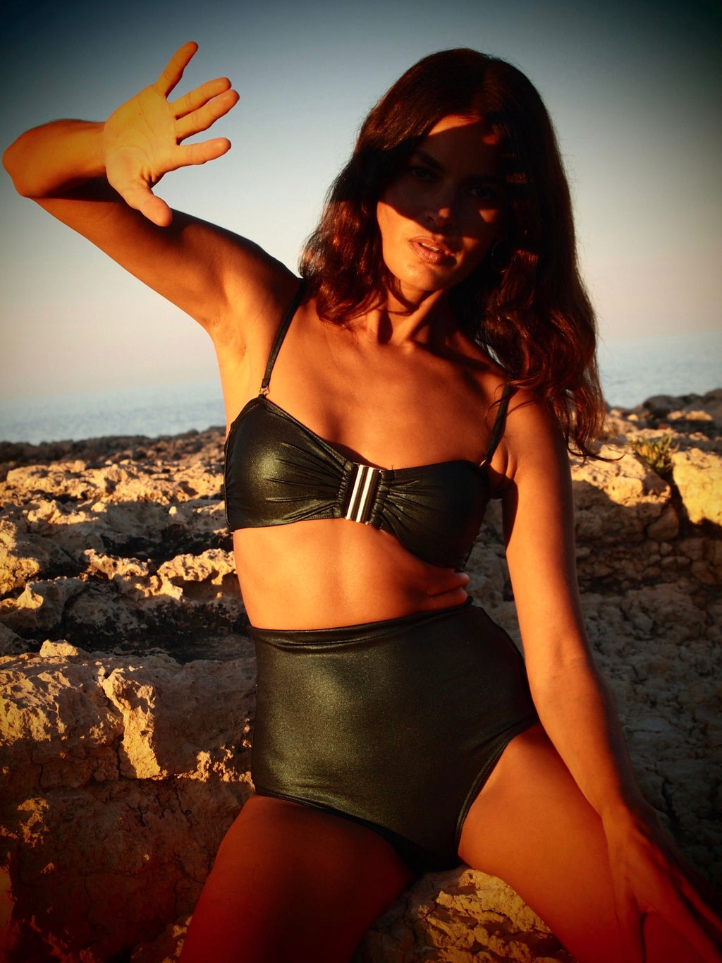 High-waist Briefs - Metallic Pine green