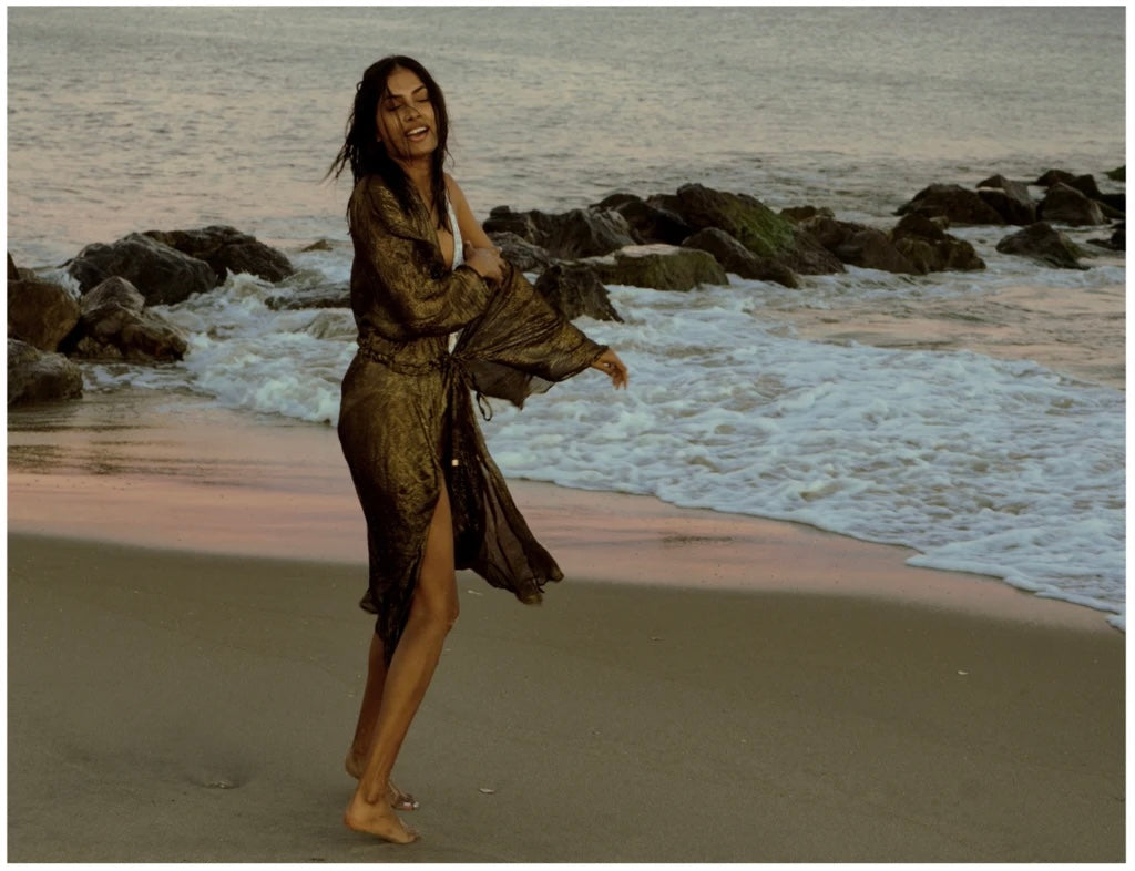 Vivian Silk Kimono Gold Metallic