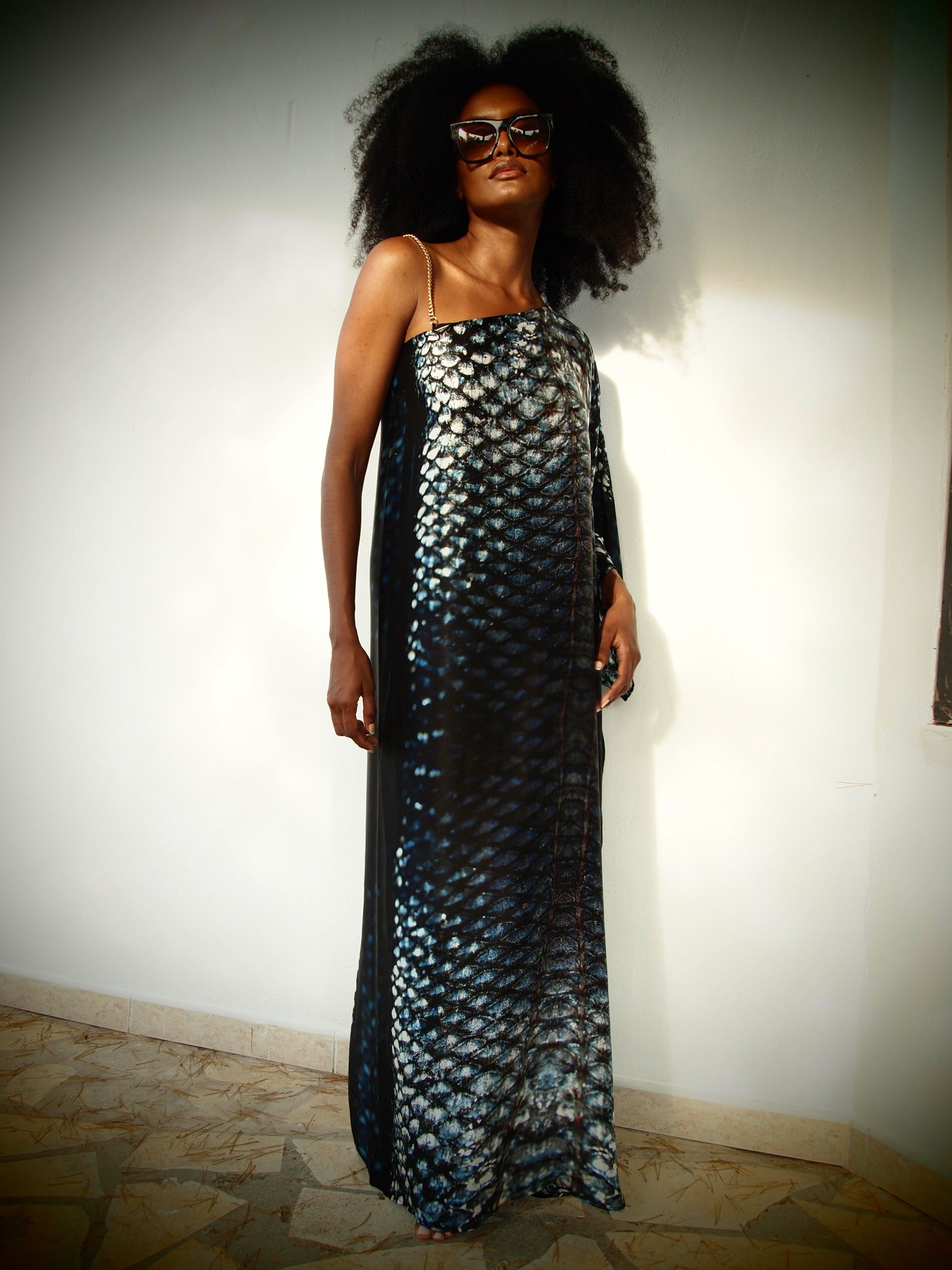 Ava Silk Kaftan - Indigo Skylla Print