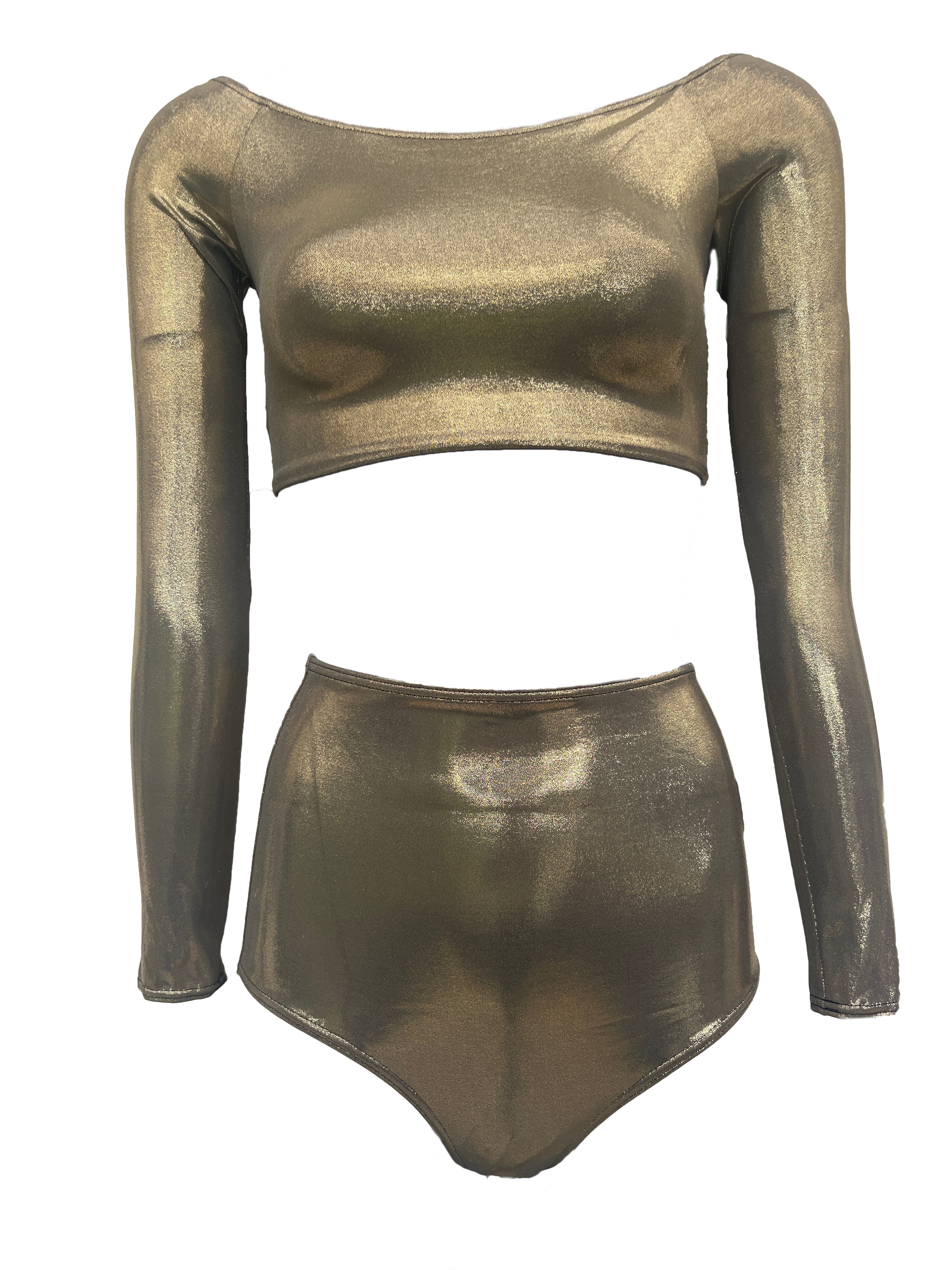 Decadence Long Sleeve High-waist Bikini - Metallic Gold