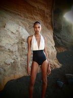 Marilyn Swimsuit in 2-tone Gold Texture and black Metallic