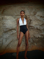 Marilyn Swimsuit in 2-tone Gold Texture and black Metallic
