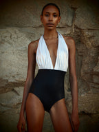 Marilyn Swimsuit in 2-tone Gold Texture and black Metallic