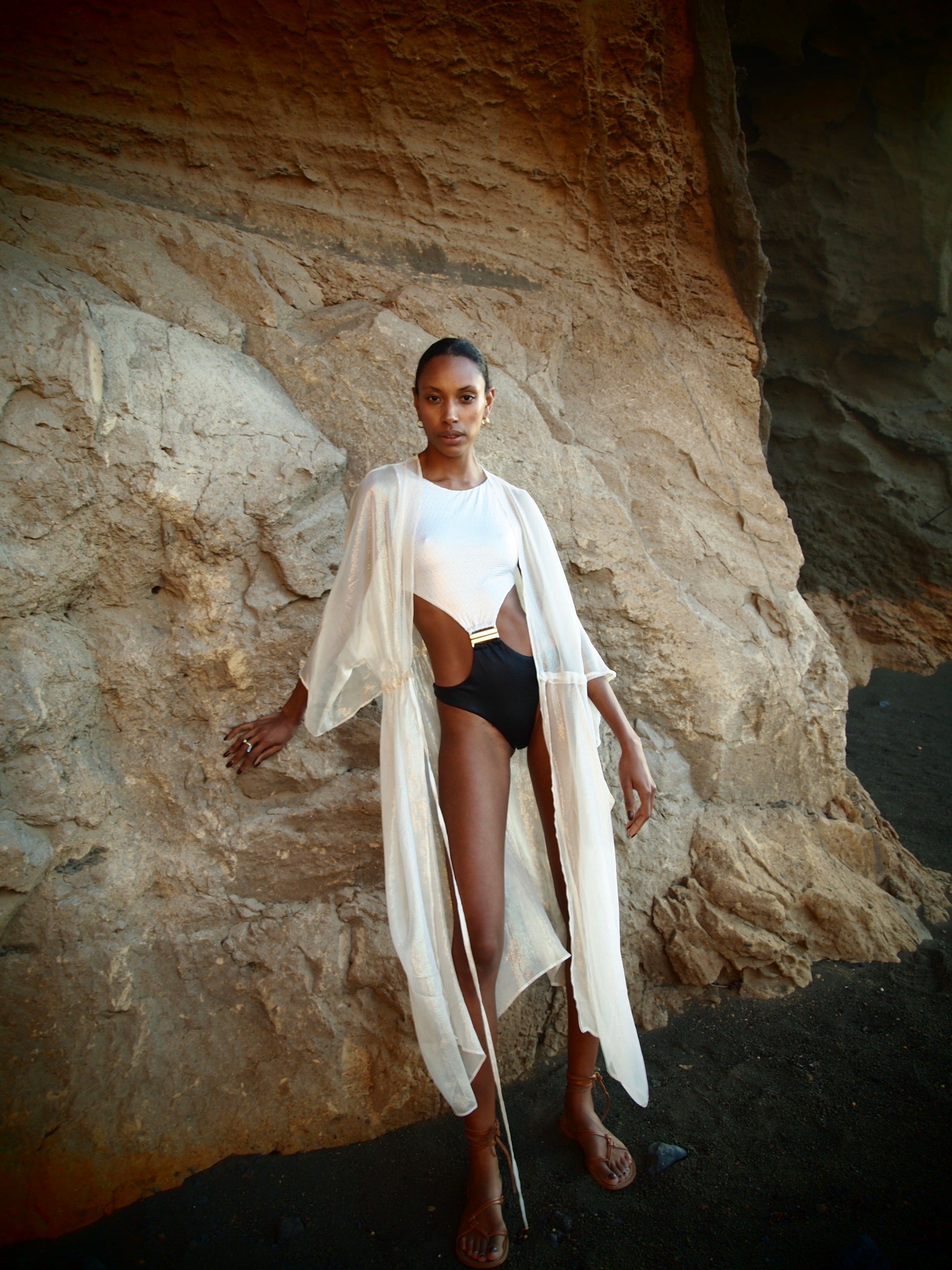 Gold/Oyster Metallic Silk - Vivian Kimono