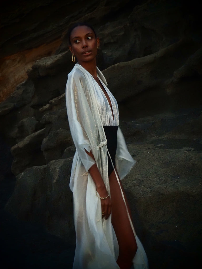 Gold/Oyster Metallic Silk - Vivian Kimono