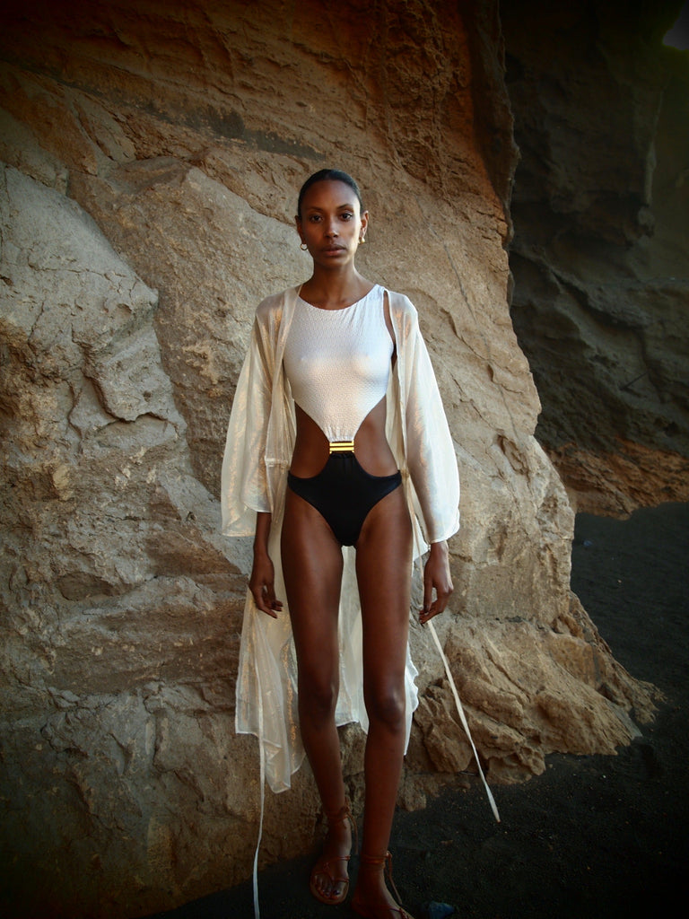 Gold/Oyster Metallic Silk - Vivian Kimono