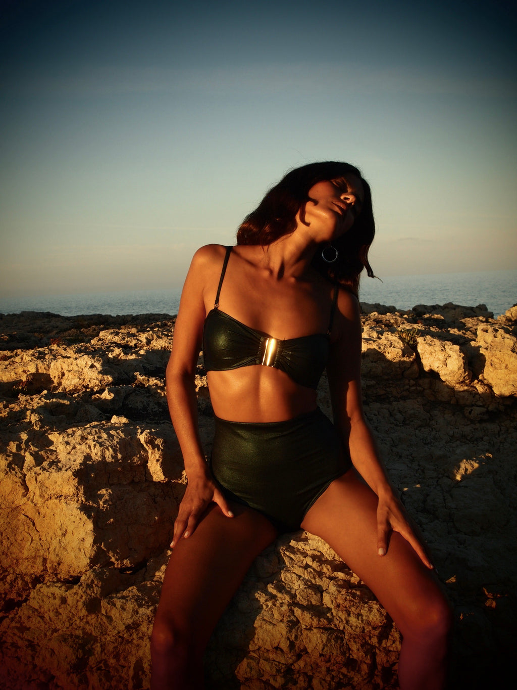 High-waist Briefs - Metallic Pine green