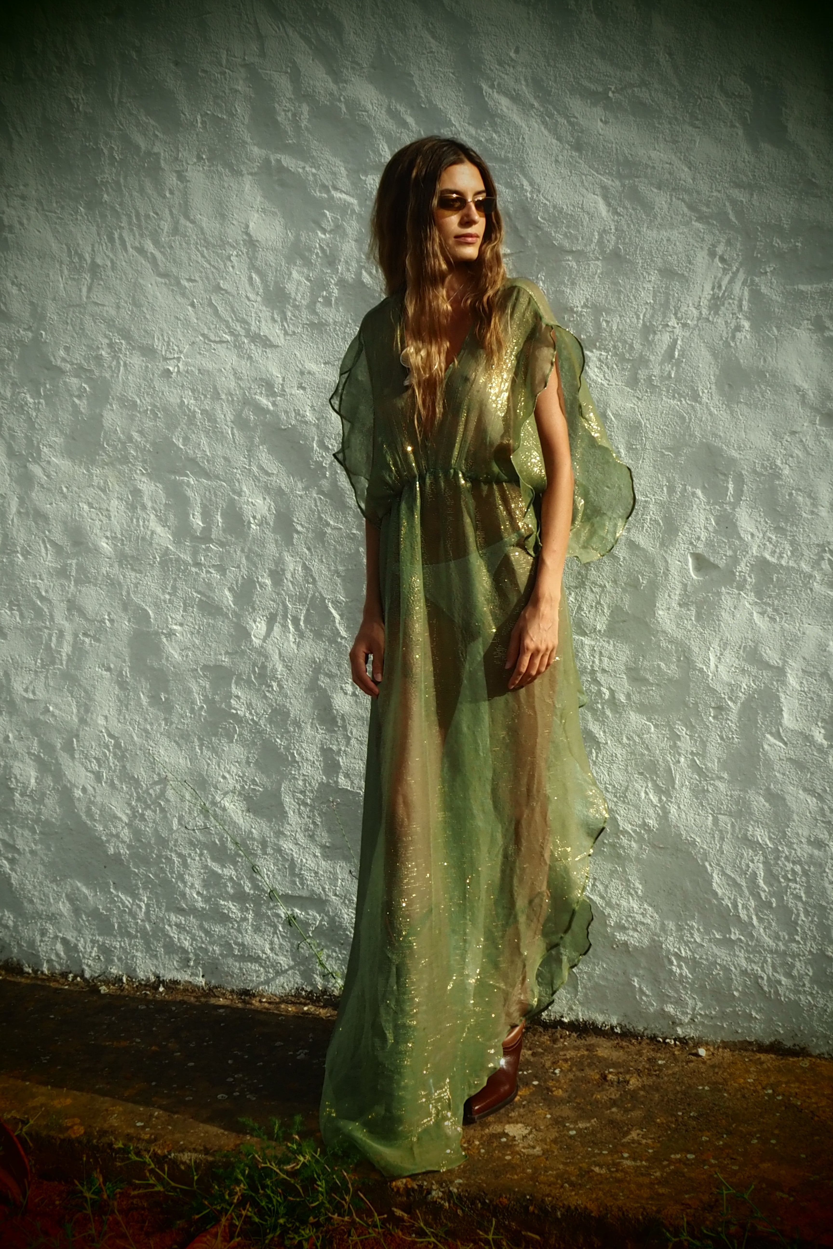 Metallic Venus Kaftan - Sage Green