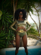 Decadence Long Sleeve High-waist Bikini - Metallic Gold