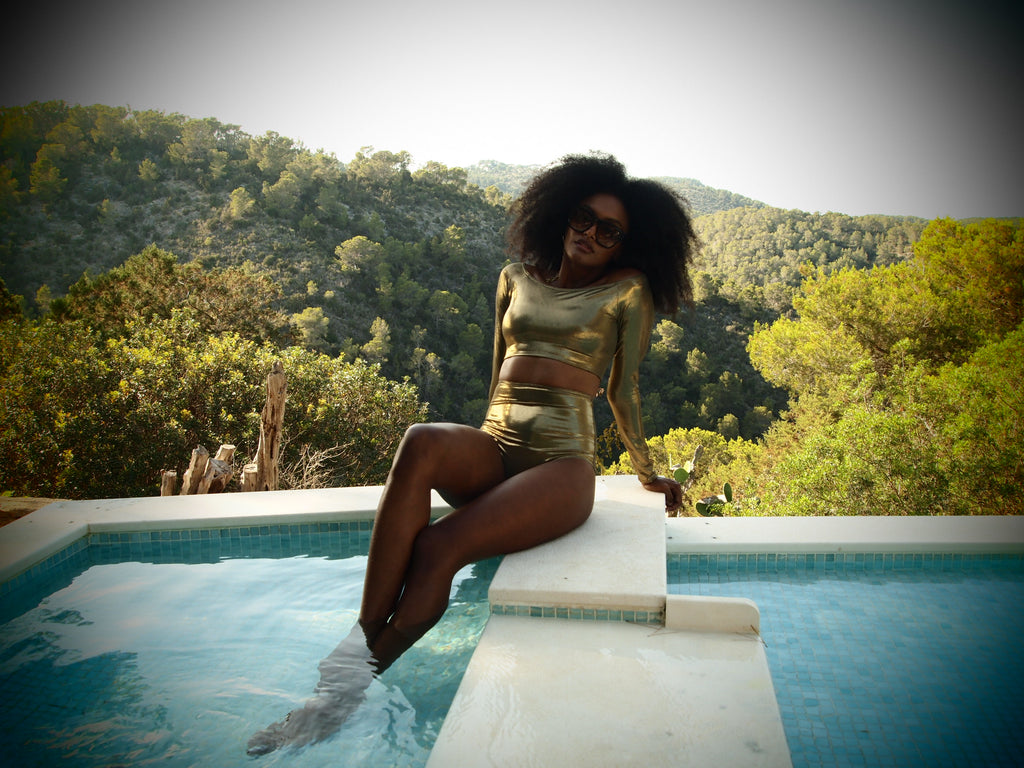 Decadence Long Sleeve High-waist Bikini - Metallic Gold