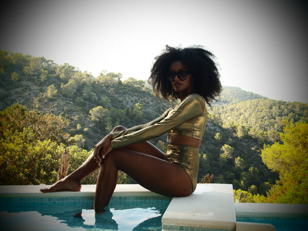 Decadence Long Sleeve High-waist Bikini - Metallic Gold