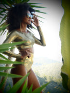 Decadence Long Sleeve High-waist Bikini - Metallic Gold