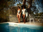 Marilyn Swimsuit in Gold Texture and Oyster Crushed Velvet