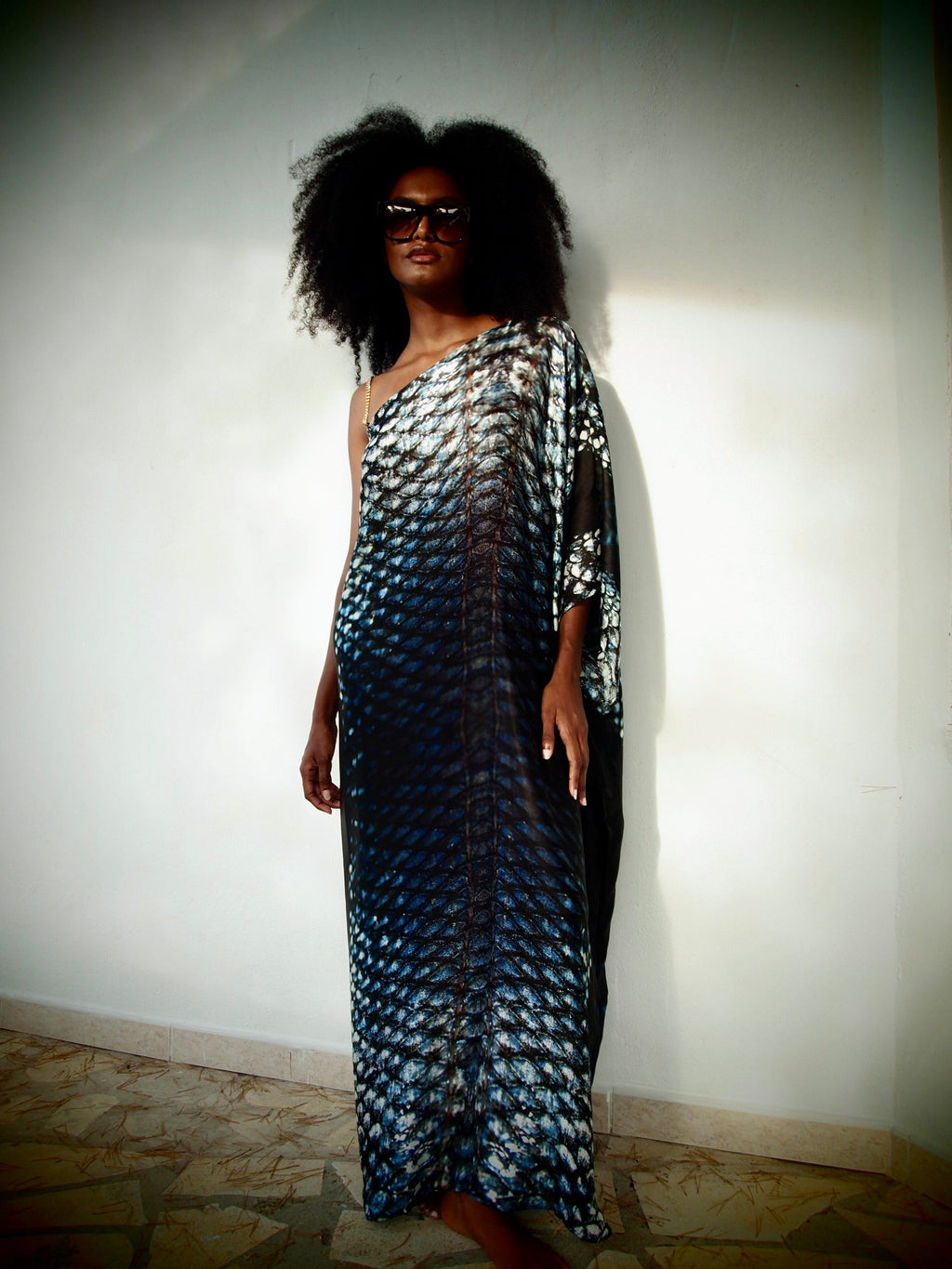 Ava Silk Kaftan - Indigo Skylla Print